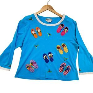 Vintage‎ Jack B Quick Beaded Embroidered Christmas Beach Flip Flop Top Size XL